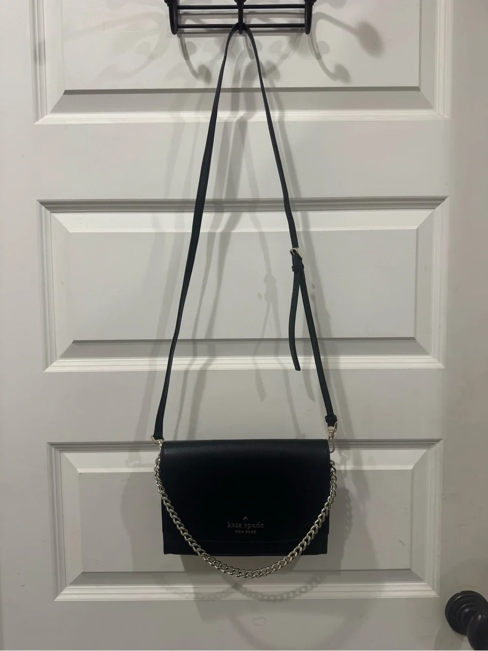 kate spade Black Saffiano Leather Crossbody with Gold Chain